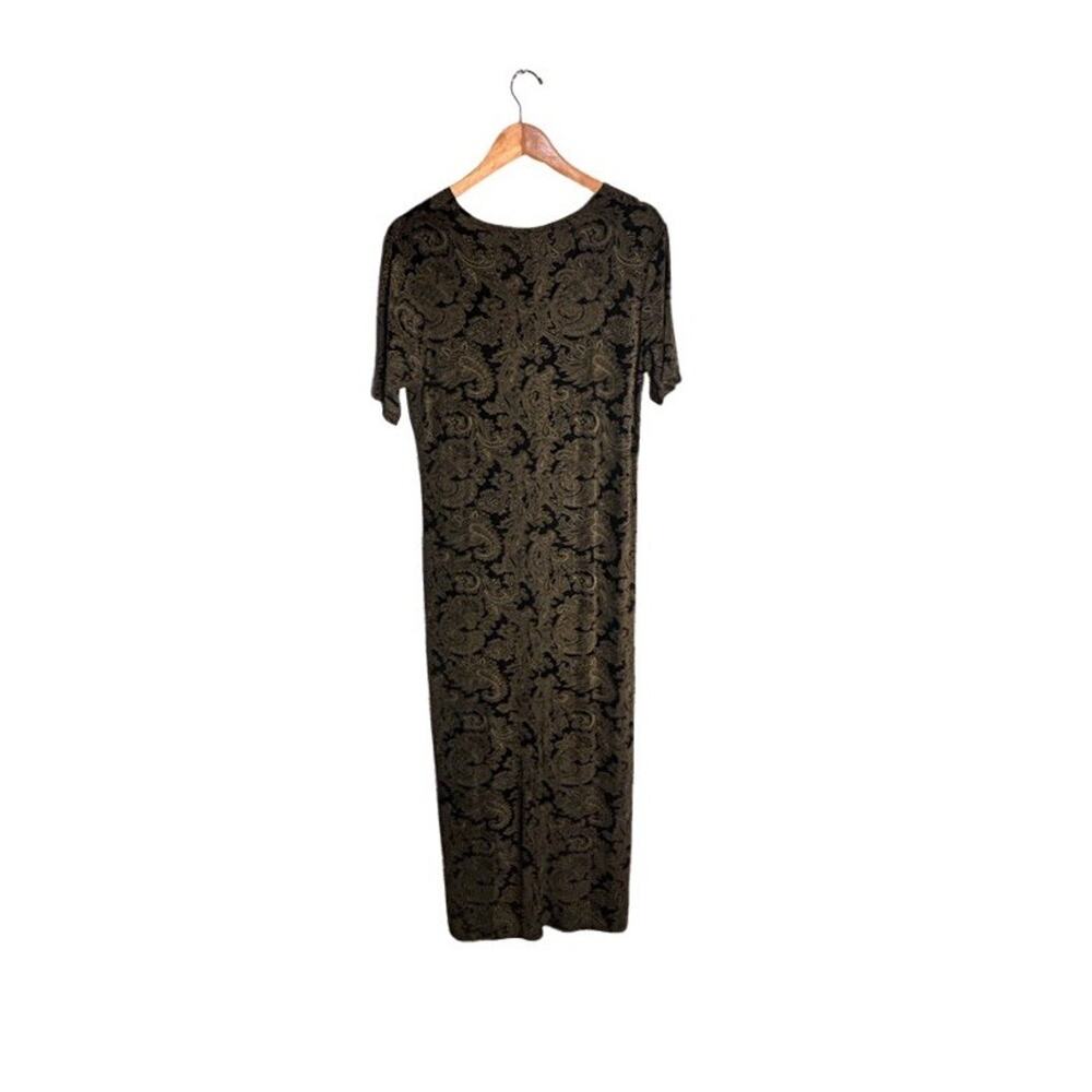 Susan Lawrence Paisley Maxi Dress Size Large Vintage Black Gold Short Sleeve NWT - Picture 3 of 6